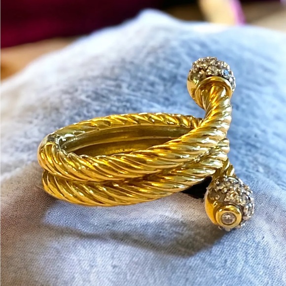 Authentic Vintage David Yurman 18k Yellow Gold Cable Diamond Ball Bypass Ring 6 - Picture 13 of 16